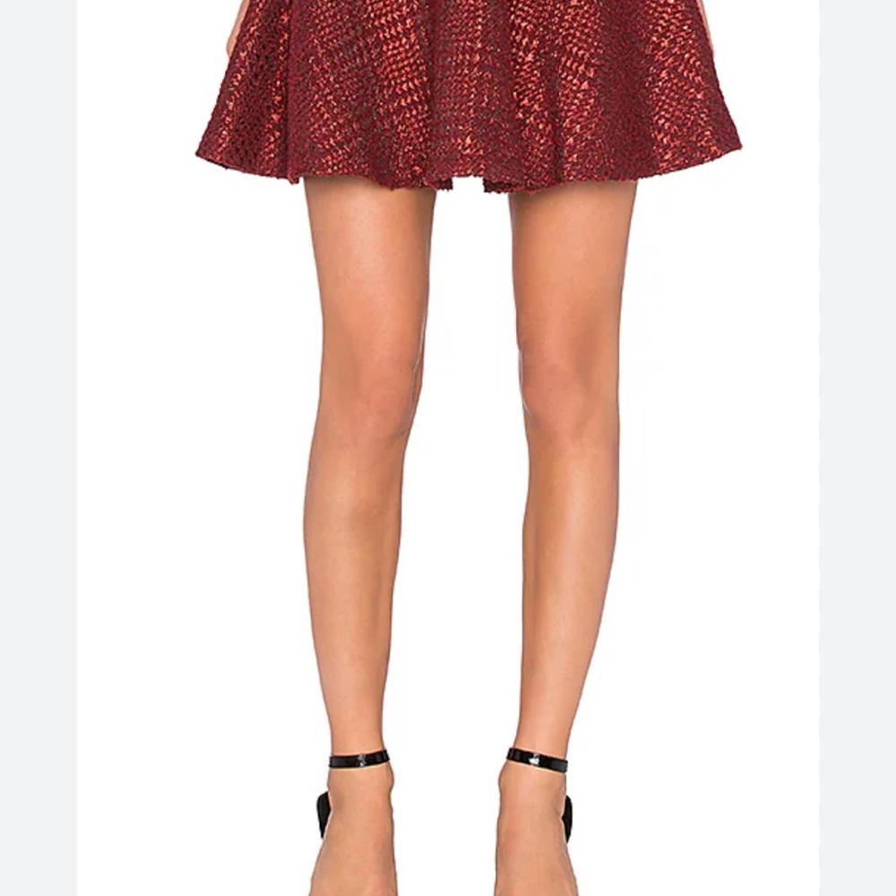 Alice + Olivia Red Burgundy Plaid Skater Skirt size 4